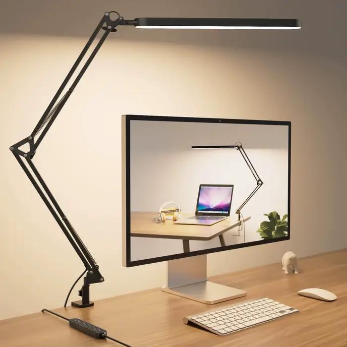 Lampe de bureau LED à bras long avec pince pliable pour soin des yeux et adaptabilité selon les occasions de lecture et de travail