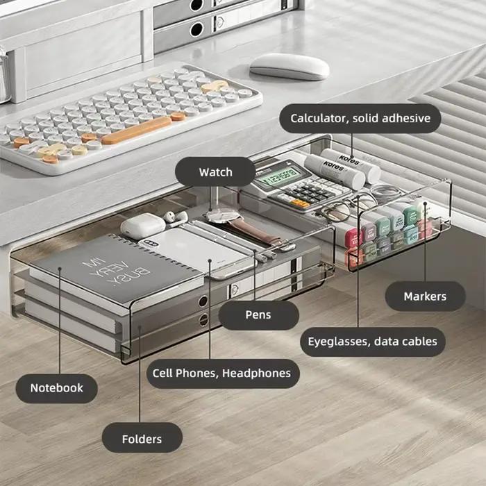 Boîte de Rangement Auto-Adhésive Cachée Sous Table, Armoire de Bureau, Rangement de Cosmétiques Moderne Boîte de Rangement Réutilisable Plastique Brillant Pour Bureau, Armoires, Cuisine Occasions Spéciales