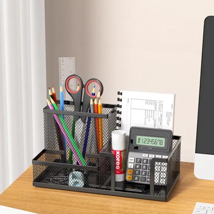 Organisateur de bureau en maille noire – Rangement à 3 niveaux avec porte-crayons et paniers