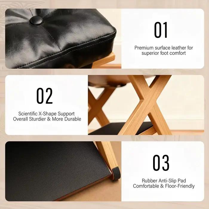 Repose-pieds sous le bureau en bois moderne pour bureau à domicile support ergonomique anti-dérapant pour familles usage quotidien pieds nus relaxation durable