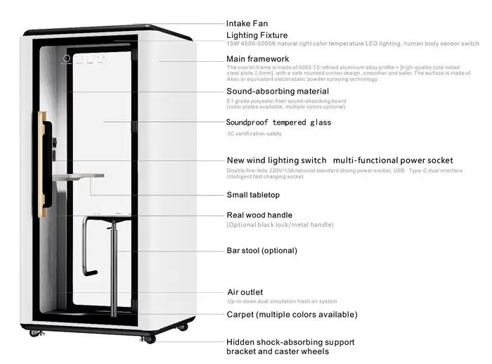 Pod de réunion de confidentialité acoustique avec cadre en aluminium