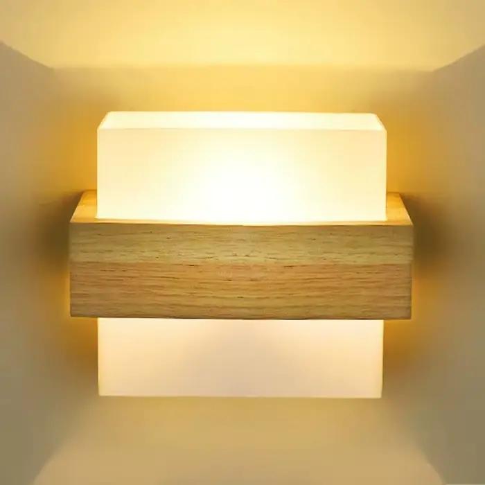 Lampe en bois moderne mur LED lampes verre lumière miroir rondelle appliques