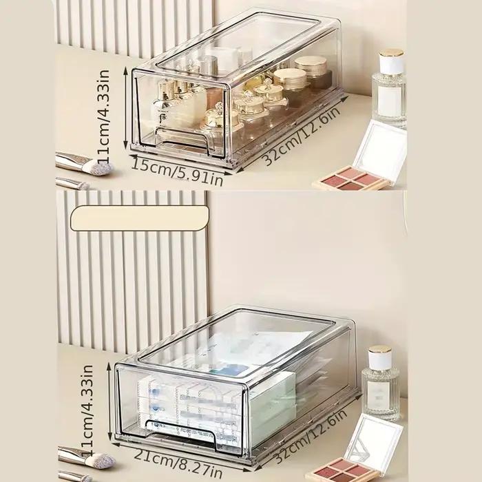 Lot de 1 tiroirs de rangement en plastique, tiroirs de rangement empilables transparents, grands bacs de rangement avec tiroirs, organisateur de tiroirs en acrylique pour le bureau