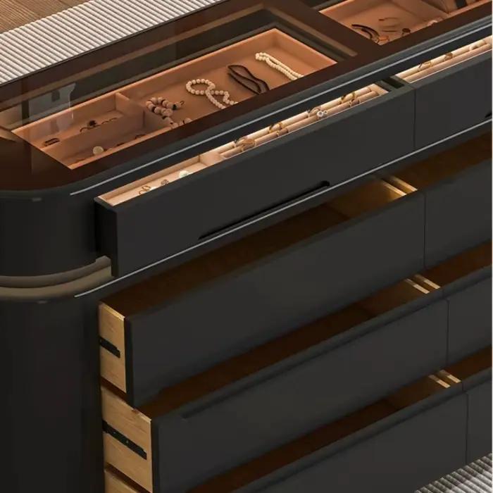Meuble de rangement en bois noir avec poignées dissimulées style nordique de luxe pour salon chambre à coucher et cadeau d'anniversaire mariage