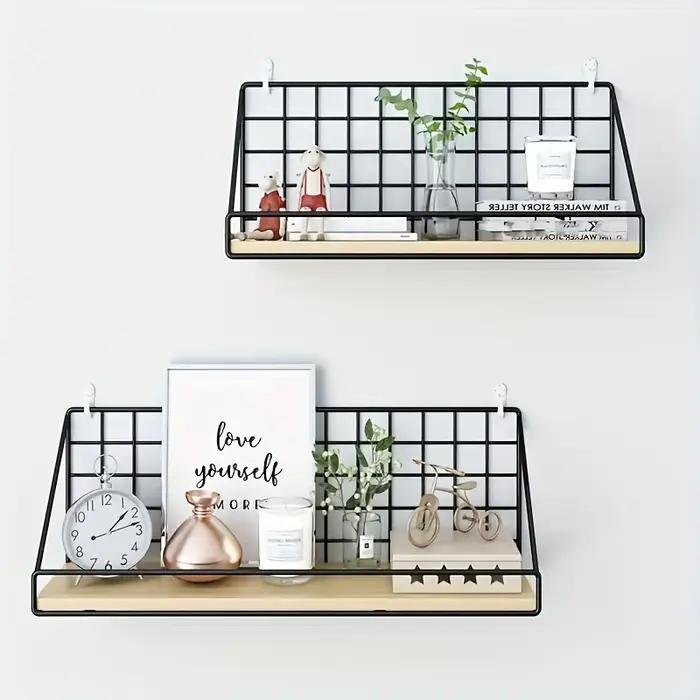 Étagère murale de rangement en bois et métal