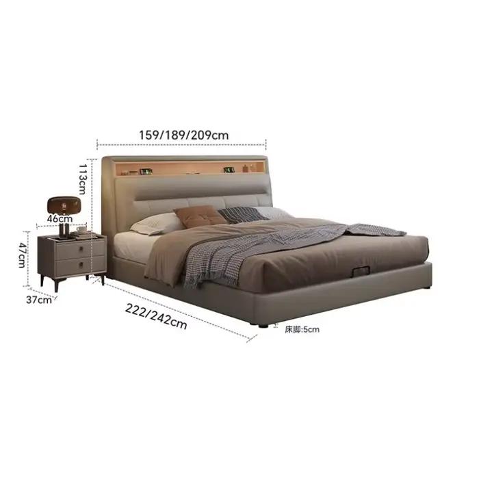 Lit de tête de lit carré en bois avec cuir véritable, style minimaliste moderne pour chambre à coucher occasions spéciales