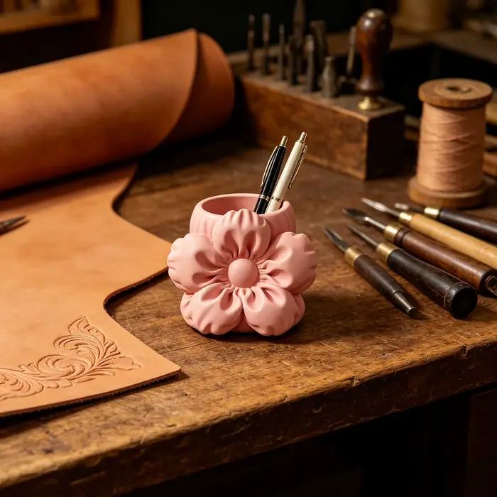 Porte-stylo Fleur Rose Nouveauté Organisateur de Bureau Décoration de Table Coiffeuse Chambre Fille Rangement Sculpture Cadeau pour Femme Ornement 3D