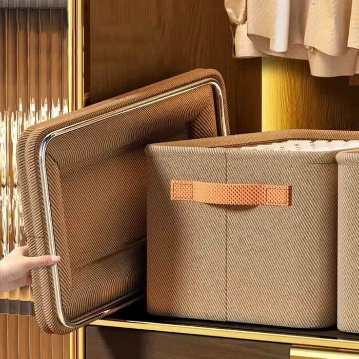 Boîte de rangement pliable en tissu grande capacité avec cadre en acier épaissi