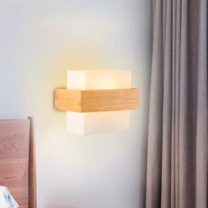 Lampe en bois moderne mur LED lampes verre lumière miroir rondelle appliques