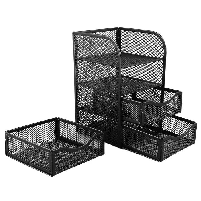 Organisateur de bureau en maille métallique noir multifonctionnel pour rangement efficace et élégant des fournitures de bureau et autres articles individuels occasions professionnelles et personnelles