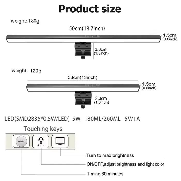 LED lampe de bureau moniteur barre lumineuse PC ordinateur écran réglable lumière 33 cm 50 cm