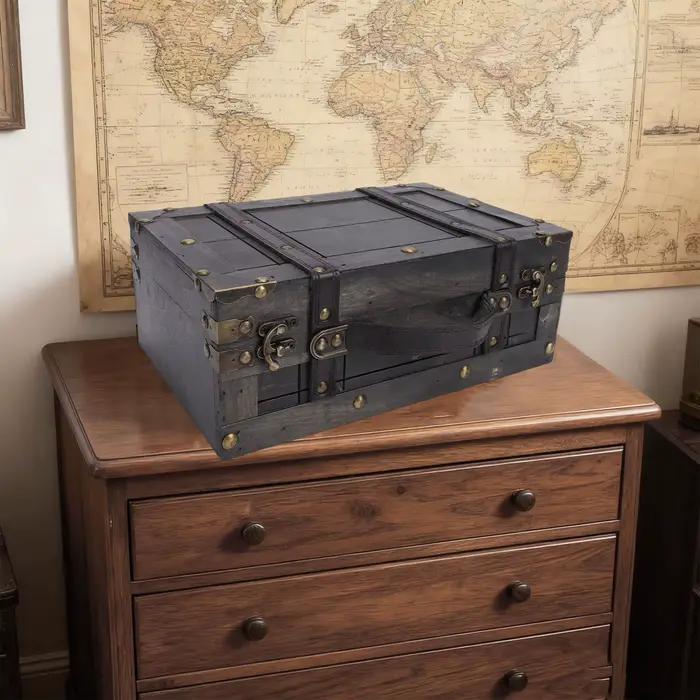 Coffre de rangement en bois vintage avec couvercle valise rétro boîte portable accessoires de photographie d'époque pour intérieur et rangement de photos