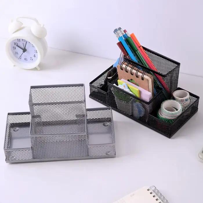 Organisateur de bureau multifonctionnel 3/4 compartiments en maille pour fournitures