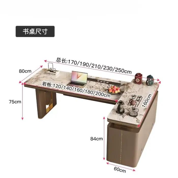 Bureau d'Angle Premium sur Pied en Acier Inoxydable avec Finition Plaque de Pierre pour Espace de Travail Luxe et Modernité