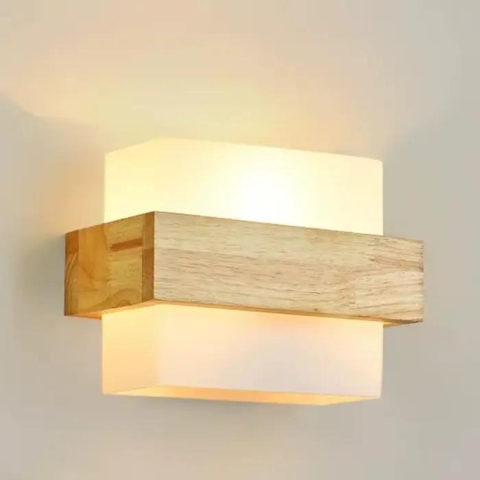 Lampe en bois moderne mur LED lampes verre lumière miroir rondelle appliques