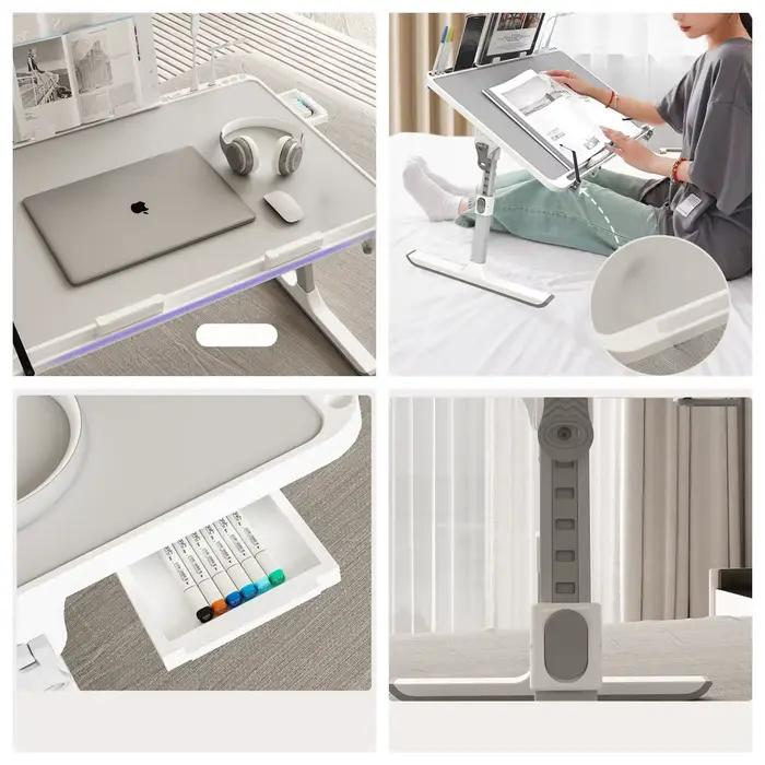Plateau de lit réglable pour ordinateur portable – Bureau debout pliable avec tiroir de rangement