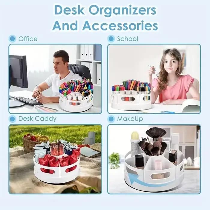 360 ° Organisateur de bureau rotatif avec 7 bacs amovibles