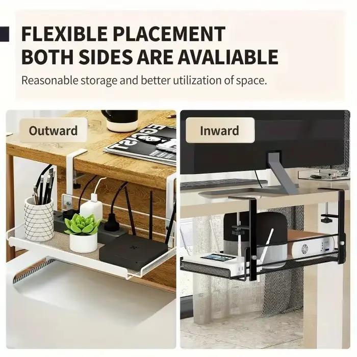 Plateau de gestion des câbles sous le bureau avec support de rangement – Sans poinçon