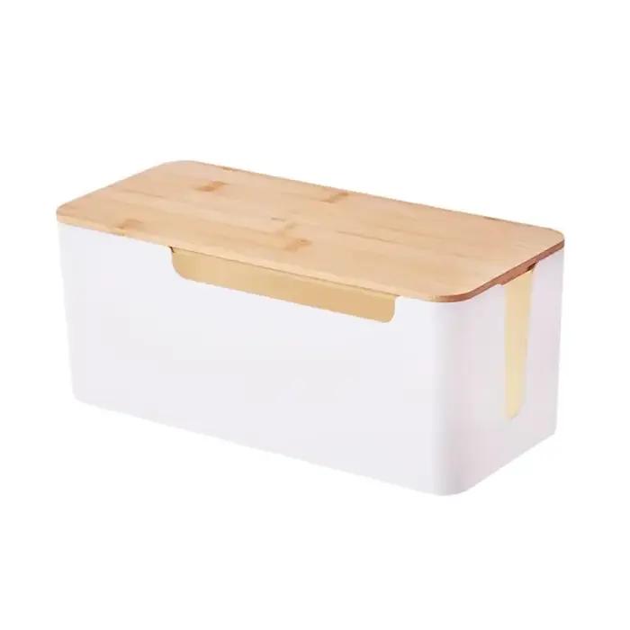 Boîte de rangement de câbles de bureau en bois