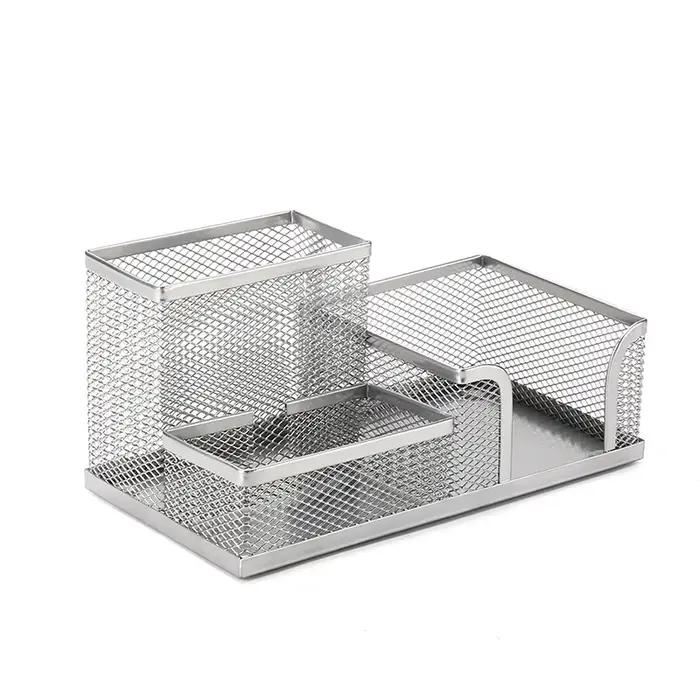 Organisateur de bureau en maille avec porte-crayons et paniers de rangement pour accessoires