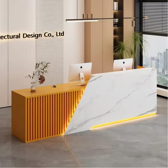 Bureau de réception personnalisé et polyvalent, table de bureau moderne avec rangement, design unique et créatif, comptoir de luxe tendance, mobilier de bureau