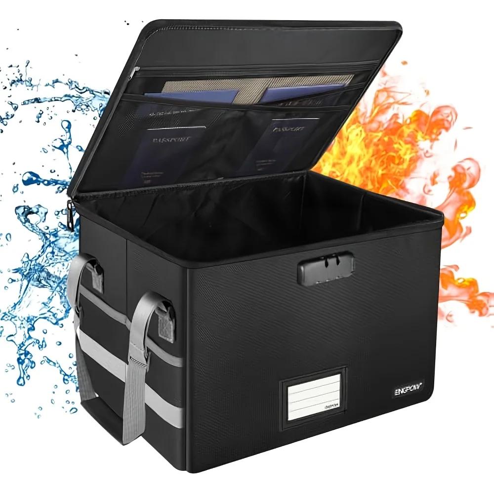 Boîte de rangement pliable imperméable et ignifuge, grande capacité, verrouillable, pour documents i