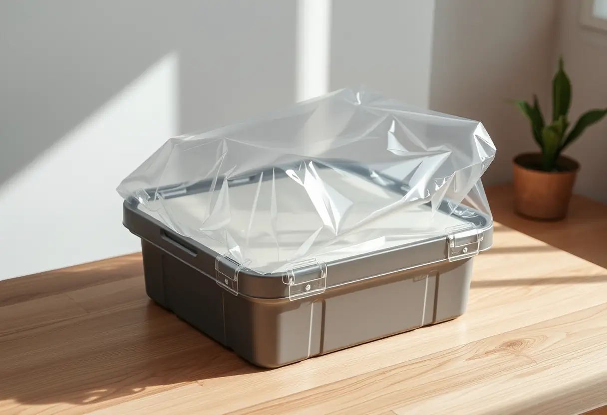 Un couvercle en plastique s'ajustant parfaitement sur un conteneur de rangement
