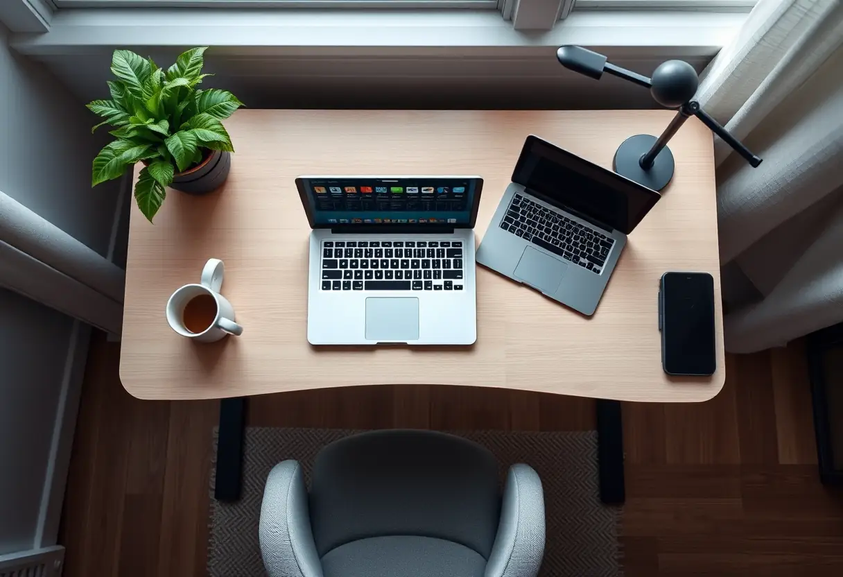 Bureau avec stationnement debout et équipements de travail