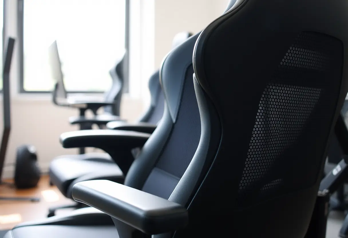 Vue large d'un fauteuil gamer en mesh, mettant en valeur la circulation de l'air